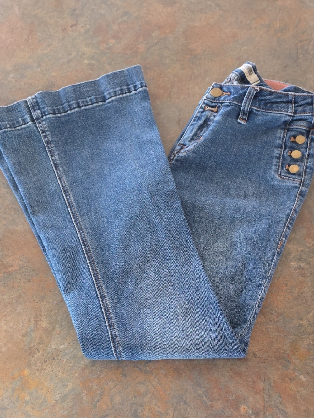 Rock & Roll Mid Rise Trouser Jeans with Decorative Pocket Buttons Size 26 - Picture 6 of 8